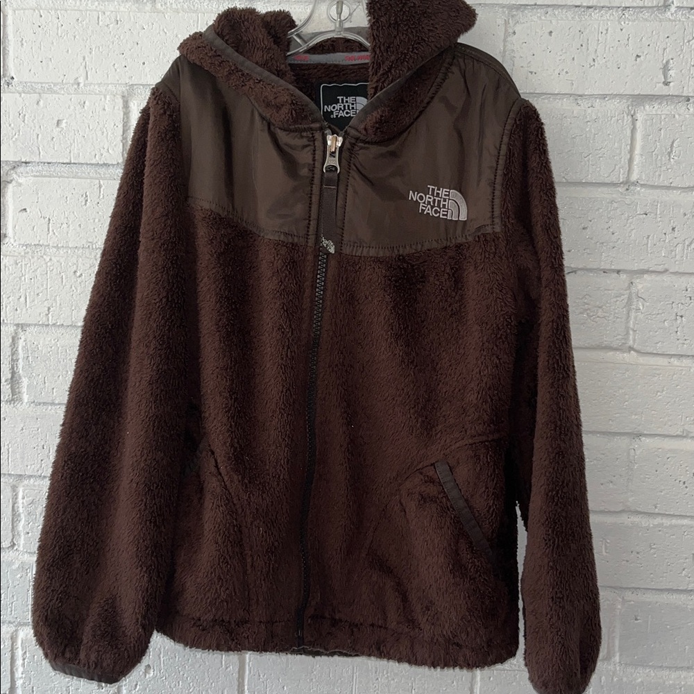 The North Face Denali Girls Brown Soft Fleece  Hooded Zip Up Jacket Warm FLAWED